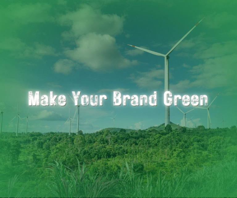 Green energy wind turbines for sustainable brand marketing and environmental responsibility.