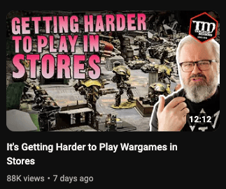 Getting harder to play wargames in stores with miniature figures and detailed terrain.